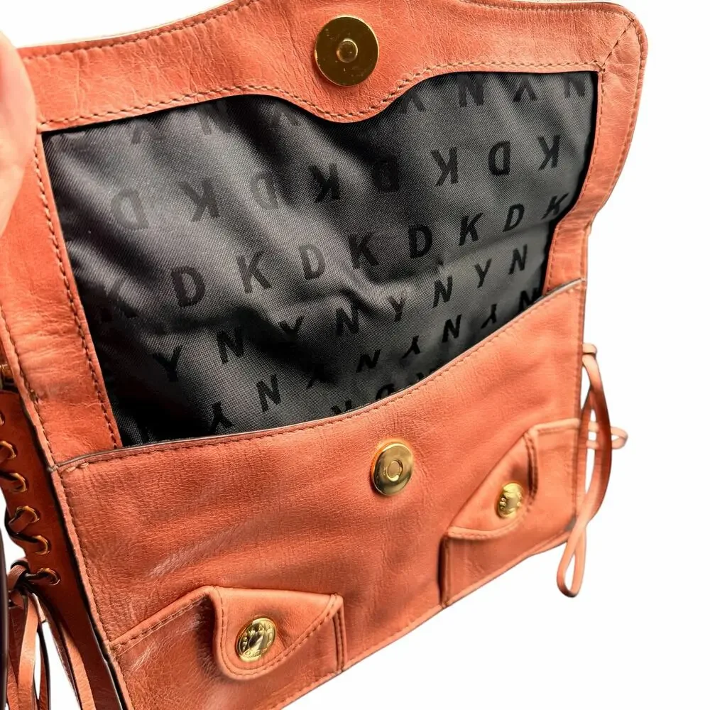 DKNY Coral Leather Crossbody Bag w/ Pockets & Lace-Up Sides